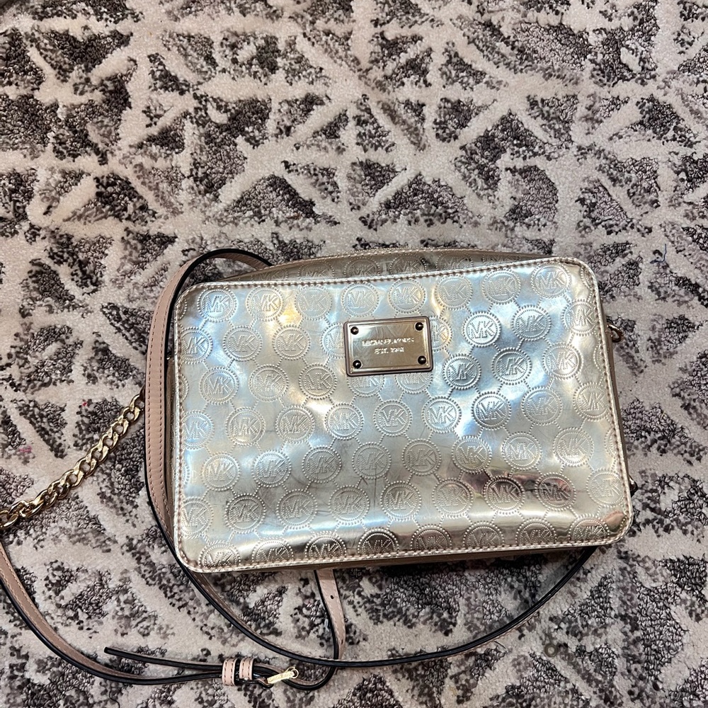 MICHAEL KORS Gold Mirror Metallic  Monogram MK Logo Purse Preloved (Used)